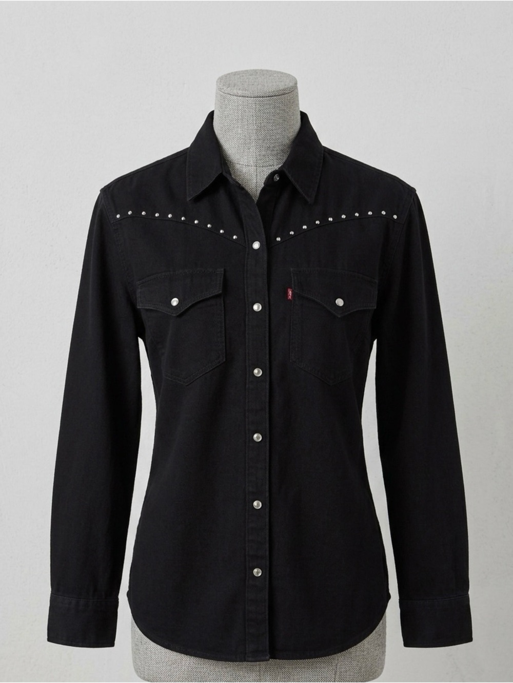Black Studded Western Button-Up Shirt